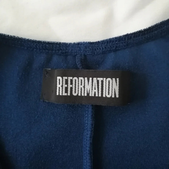 Reformation  Avalon Blue Velvet Lace Up Front Bodysuit Plunging V-Neck XS - Picture 14 of 16